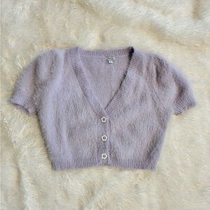 2bella Lavender Fuzzy Crop Cardigan | Soft Girl Button Front | Size Small